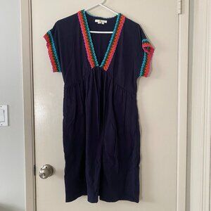Boden Crochet Trim Jersey Dress - Navy - Size 8 Long (8L)